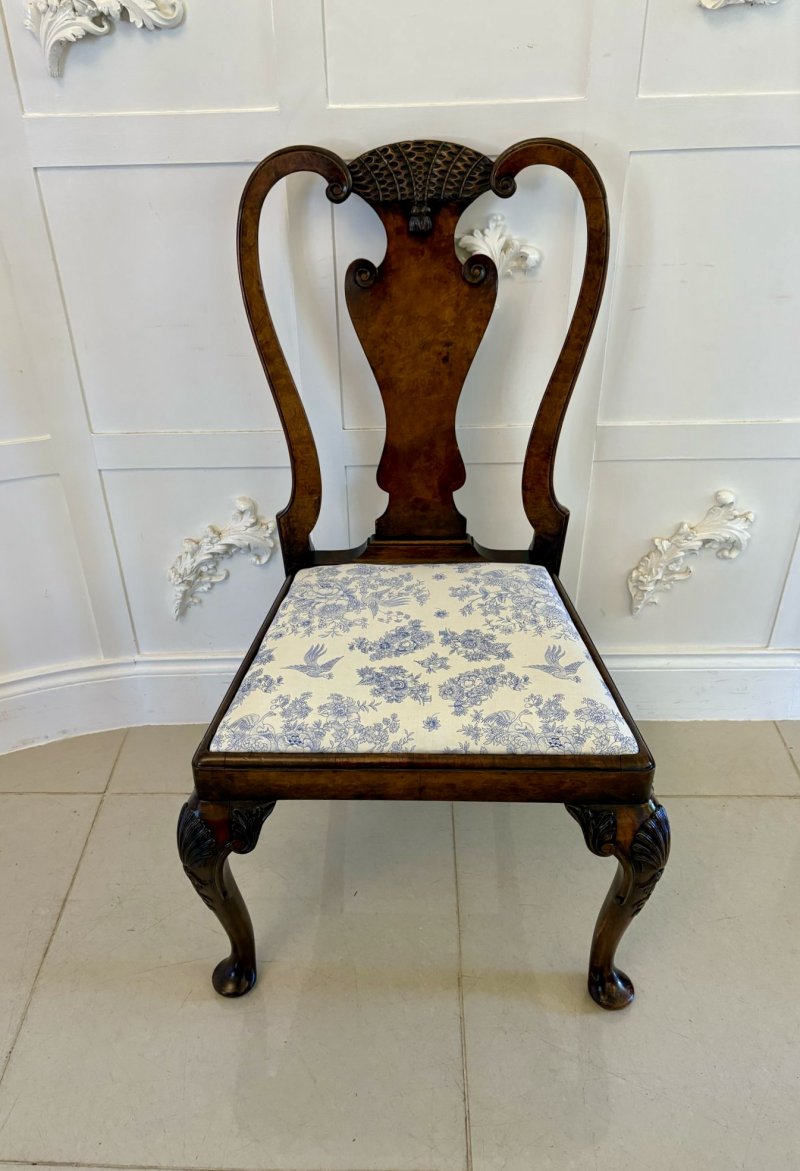 Superb Quality Set of 6 Antique Victorian Carved Burr Walnut Dining Chairs - Image 7